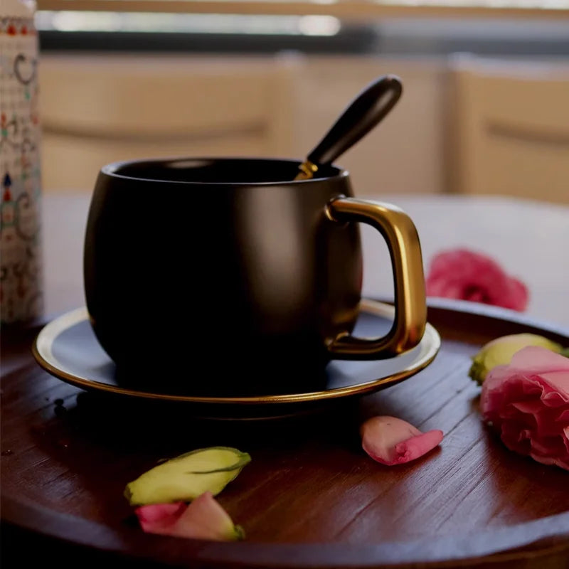 American Gradient Black Frosted Ceramic Coffee - Tea Cup
