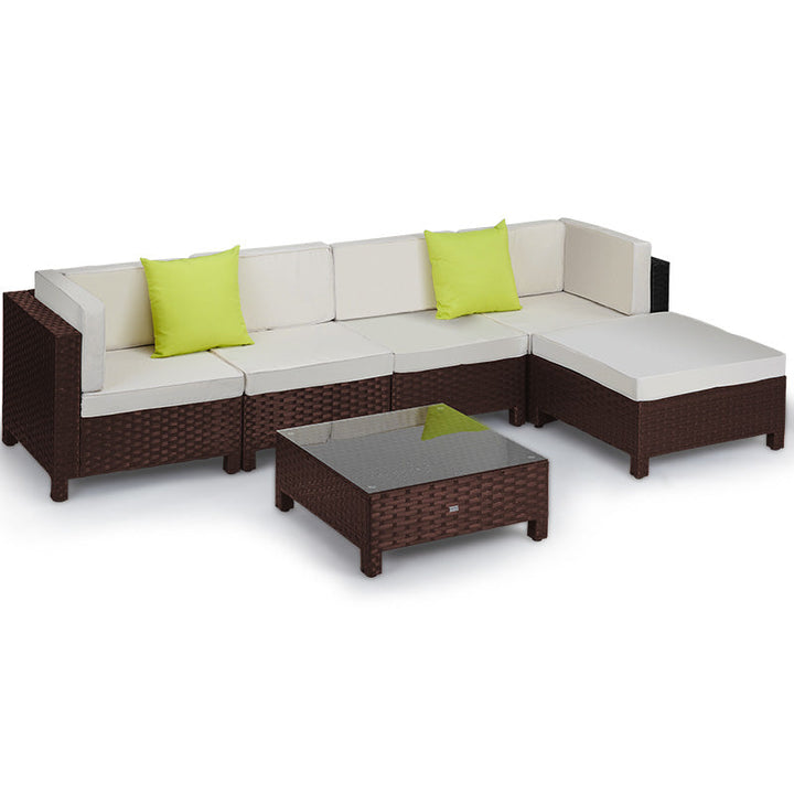 6pc Sofa Outdoor Furniture Brown Wicker Lounge Set Setting Pool