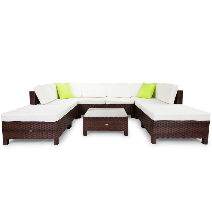 9pc Outdoor Furniture Setting Wicker Lounge Brown Patio Sofa Set
