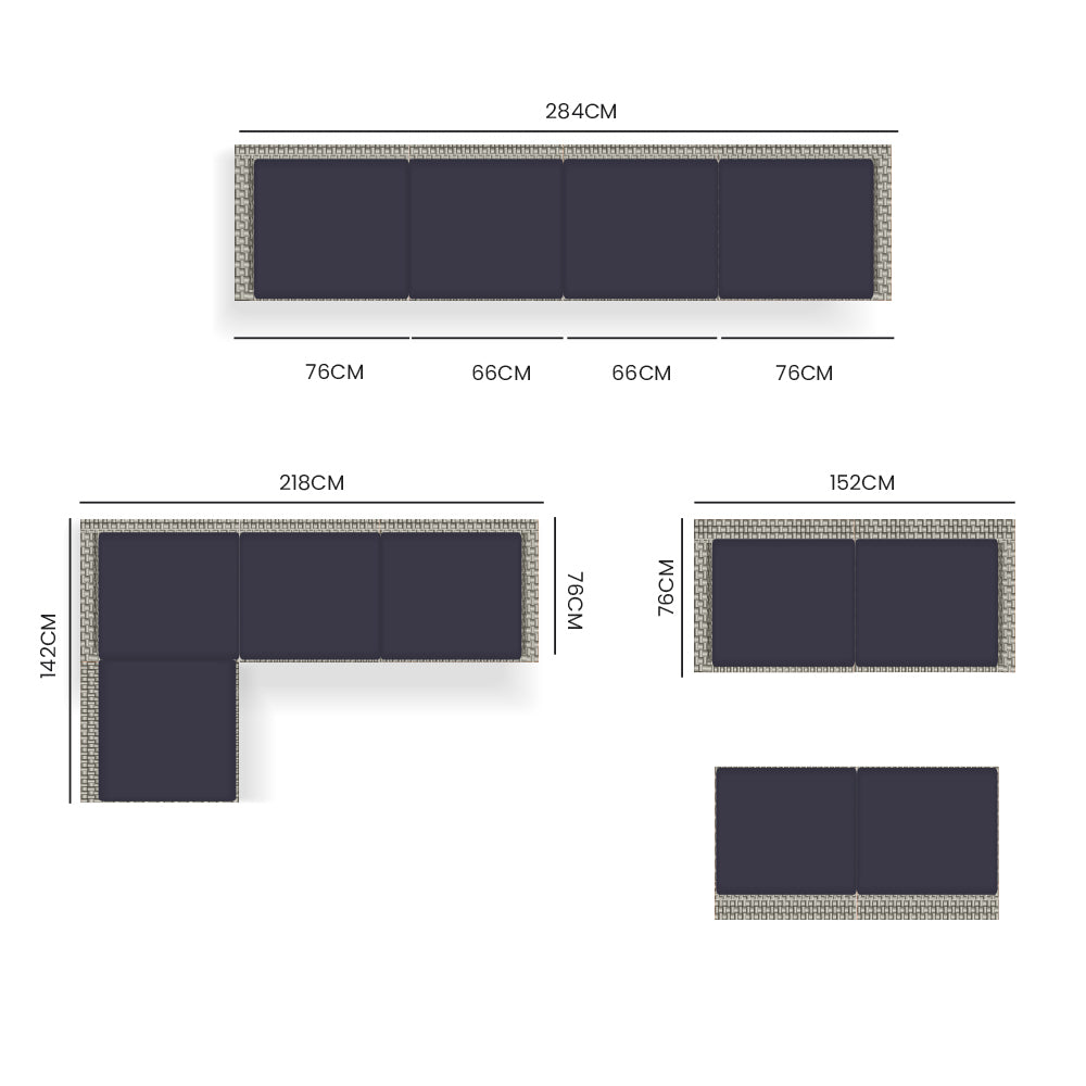 4 Seater Modular Outdoor Lounge Sofa Setting, Grey