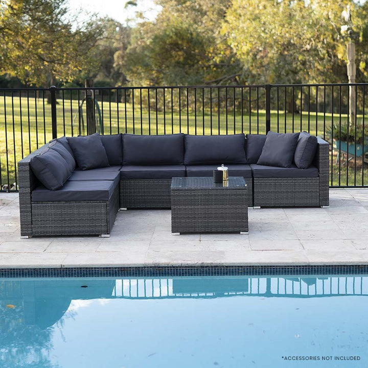 7 Piece 6 Seater Modular Outdoor Lounge Setting with Coffee Table, Grey