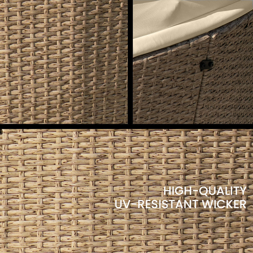 4pc Day Bed Round Lounge Outdoor Furniture, Beige Wicker and Canopy
