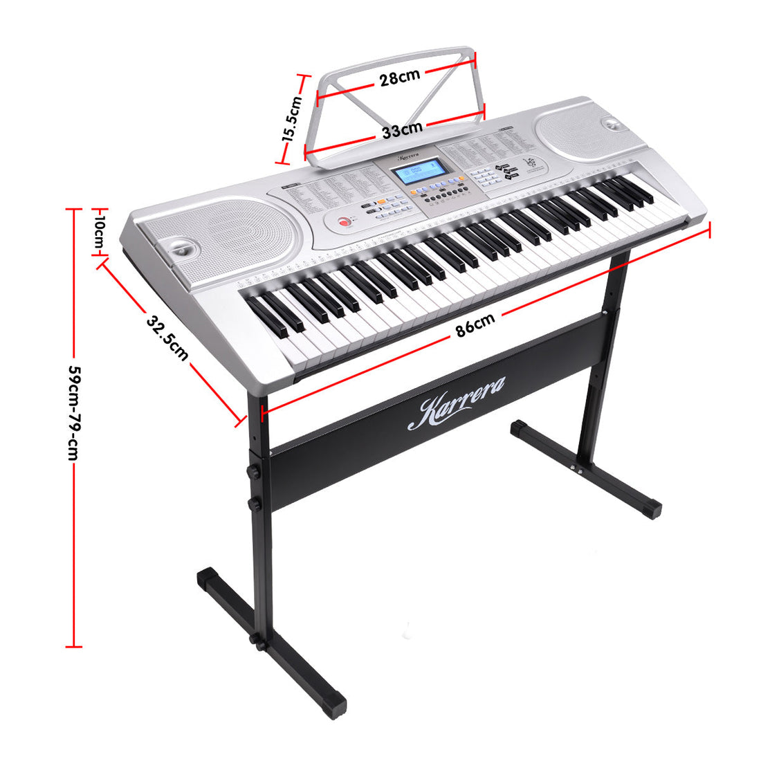 61 Keys Electronic Keyboard Piano with Stand - Silver
