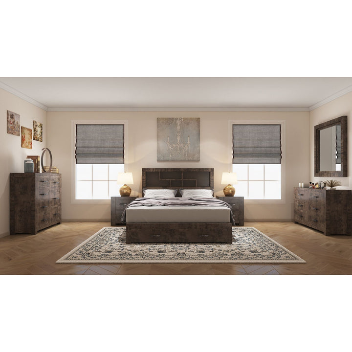 4pc King Bed Suite Bedside Tallboy Bedroom Furniture Package Grey Stone