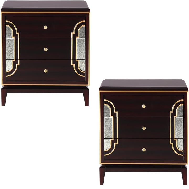 2pc Bedside Table Solid Birch Wood 3 Drawers Cabinet Nightstand