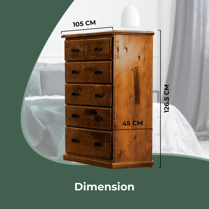 6 Chest of Drawers Solid Pine Wood Storage Cabinet - Dark Brown
