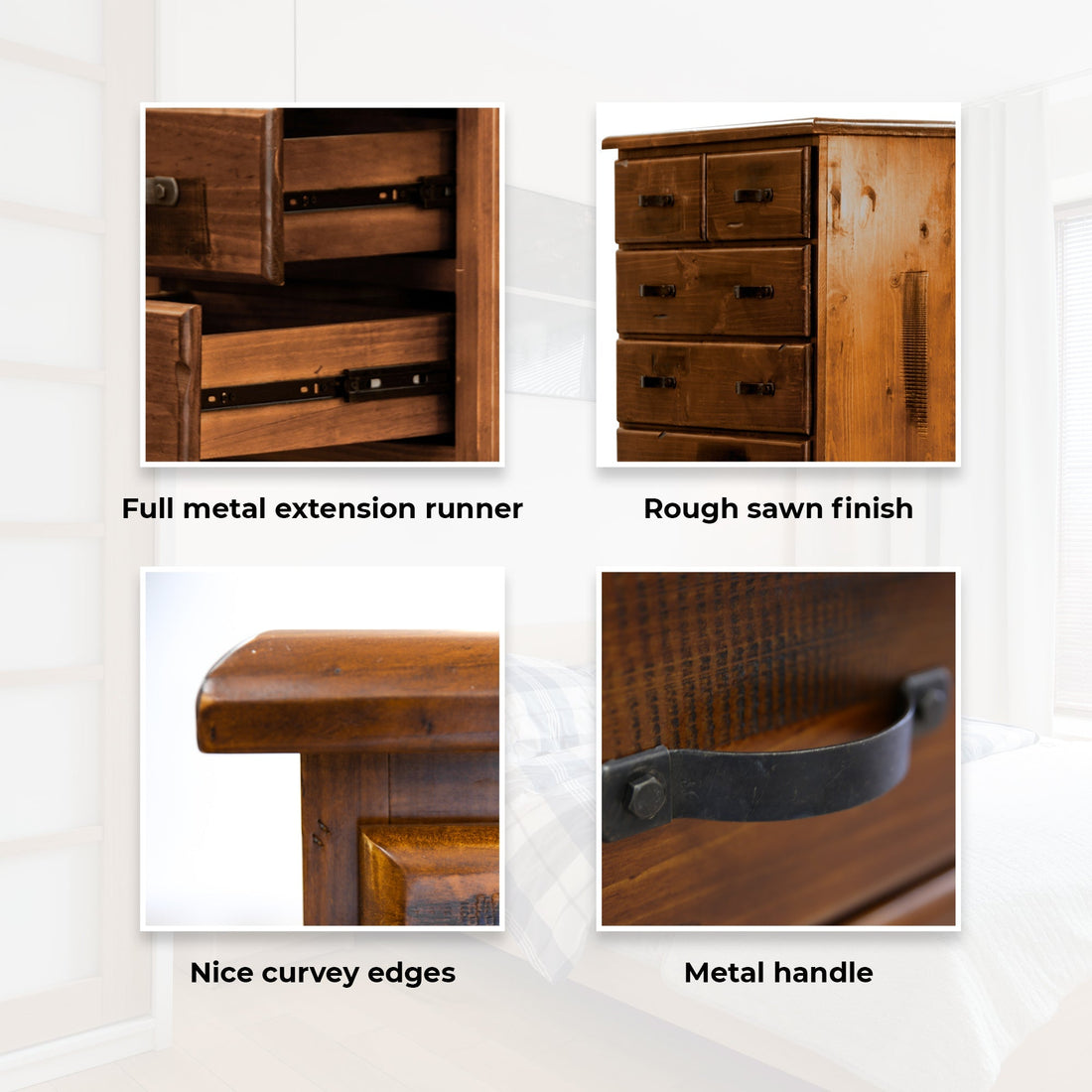 6 Chest of Drawers Solid Pine Wood Storage Cabinet - Dark Brown
