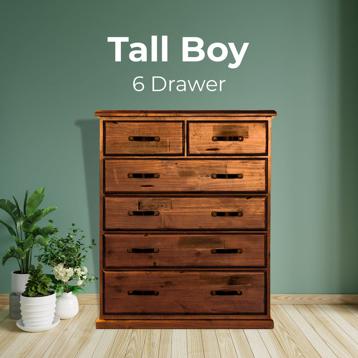 6 Chest of Drawers Solid Pine Wood Storage Cabinet - Dark Brown