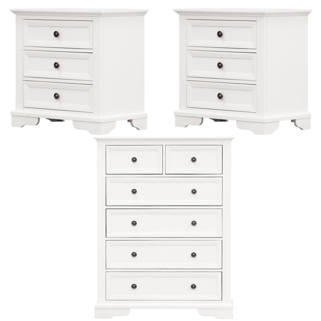 2pc Bedside Tallboy 3pc Bedroom Set Nightstand Storage Cabinet - White