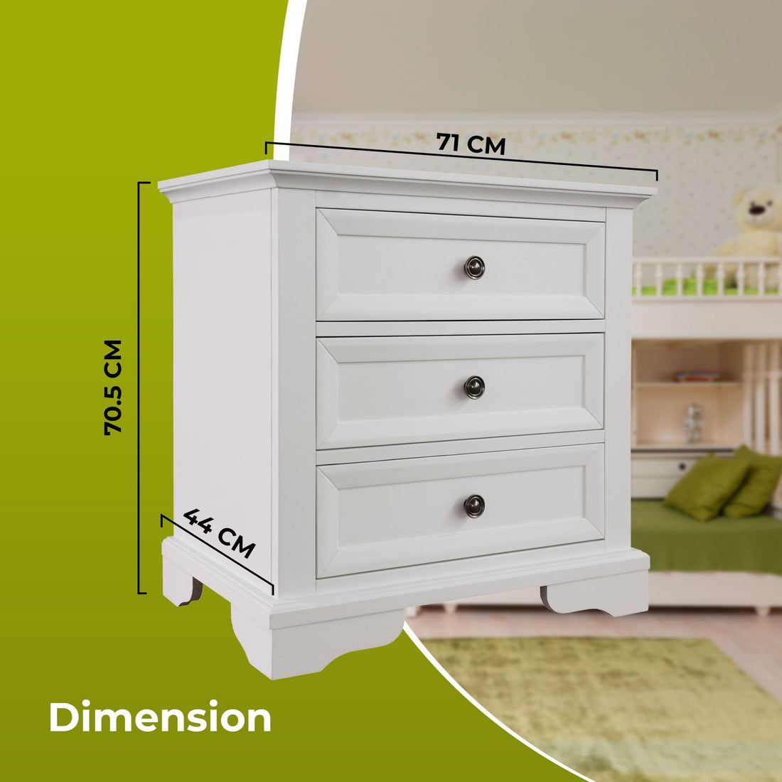 2pc Bedside Tallboy 3pc Bedroom Set Nightstand Storage Cabinet - White
