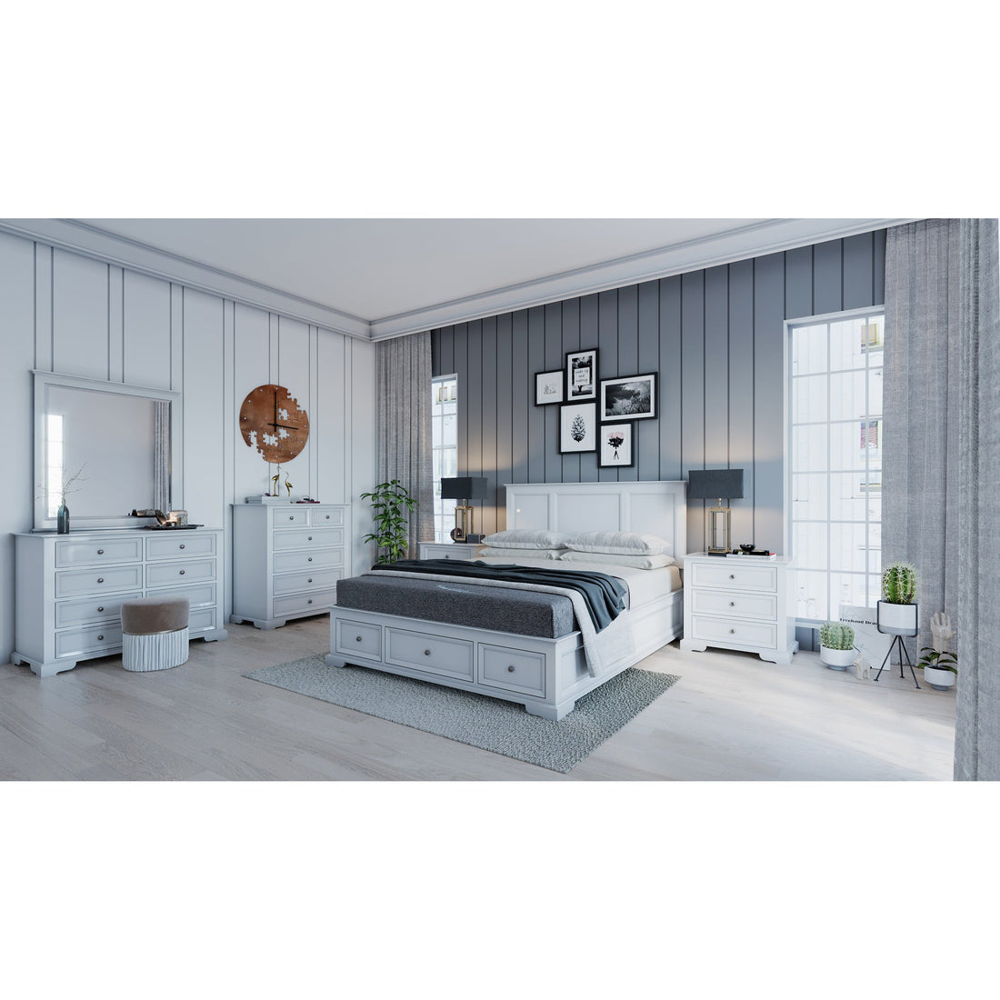 2pc Bedside Tallboy 3pc Bedroom Set Nightstand Storage Cabinet - White