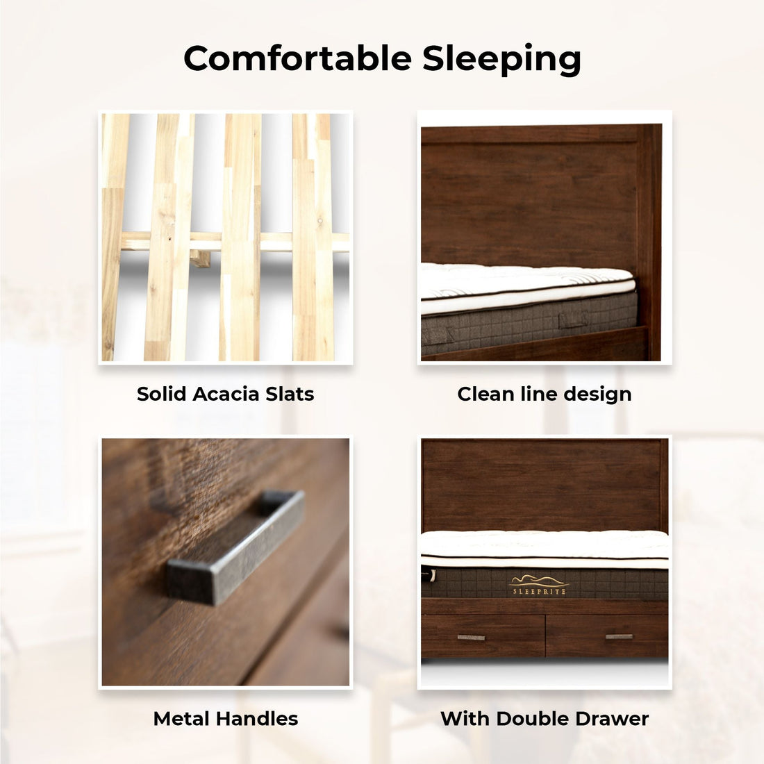 4pc Queen Bed Frame Suite Bedside Tallboy Furniture Package - Walnut