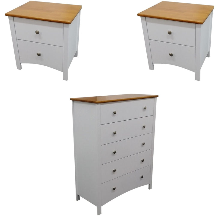 3 Pcs Tallboy Bedroom Set Drawers Nightstand Storage Cabinet - WHT