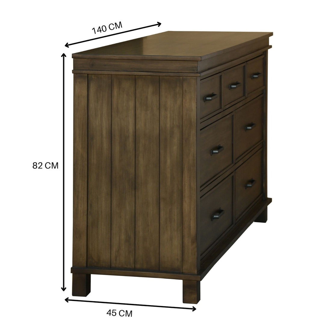 7 Chest of Drawers Solid Wood Tallboy Storage Cabinet - Rustic Grey