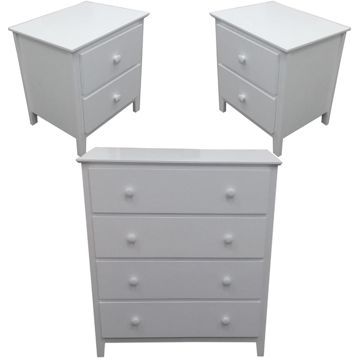 3 Pc Bedside Tallboy Bedroom Set Drawers Nightstand Storage Cabinet -WHT