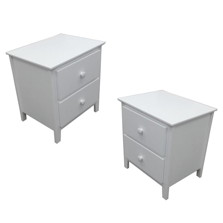 2 Pc Bedside Bedroom Set Drawers Nightstand  Storage Cabinet - White