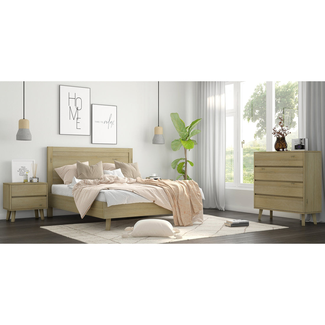 2 Drawer Bedside Nightstand Storage Cabinet Shelf Side End Table - Brushed Smoke