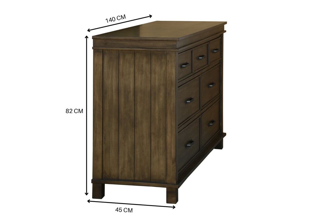 7 Chest of Drawers Tallboy Storage Cabinet - Rustic Grey