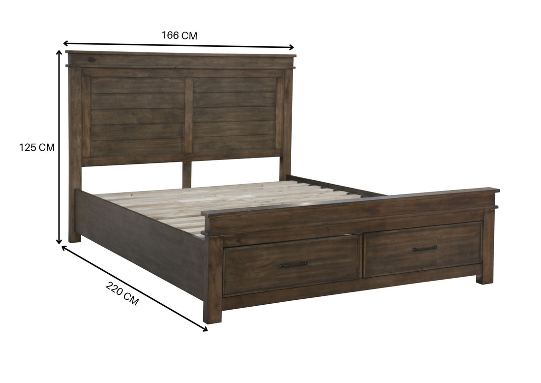 4pc Queen Bed Suite Bedside Tallboy Bedroom Furniture Package - Rustic Grey