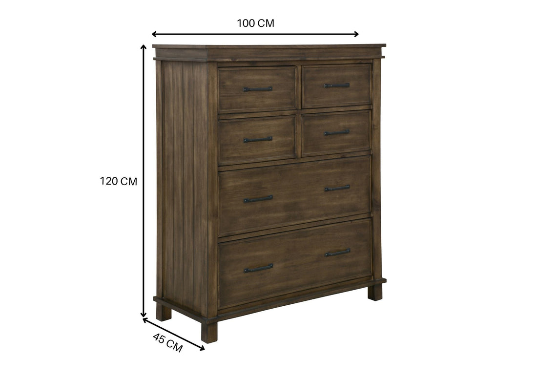 4pc Queen Bed Suite Bedside Tallboy Bedroom Furniture Package - Rustic Grey