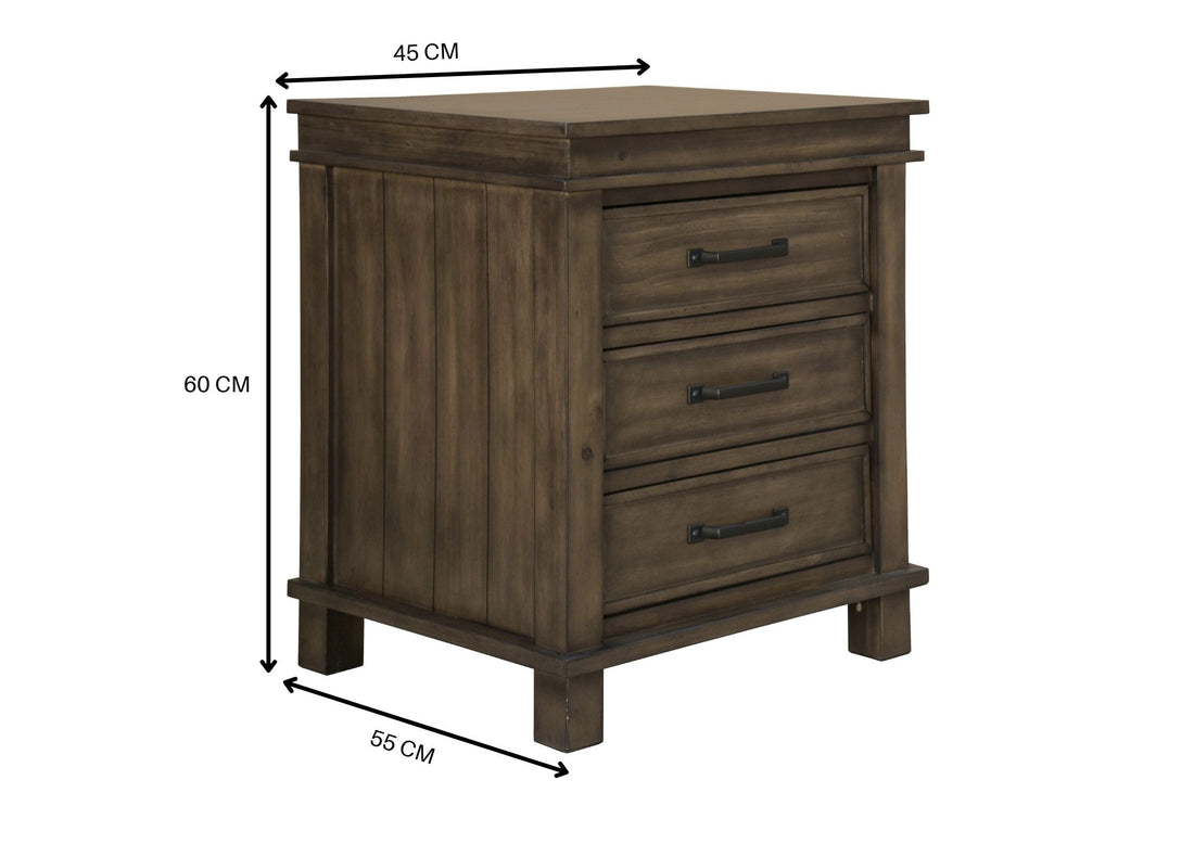 4pc Queen Bed Suite Bedside Tallboy Bedroom Furniture Package - Rustic Grey