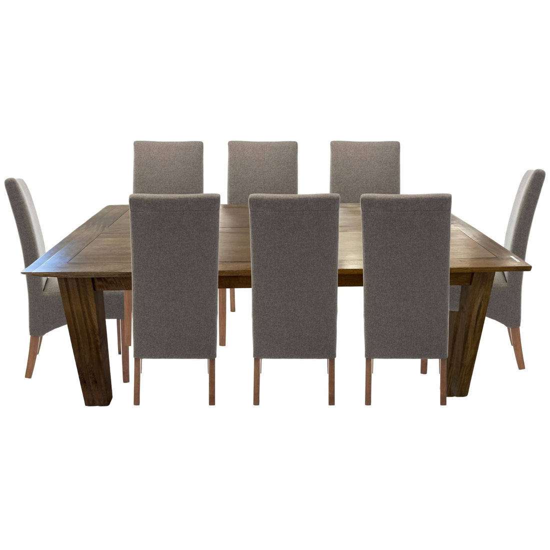 9pc Dining Set 210-310cm Extension Timber Wood Table 8 Grey Fabric Chair