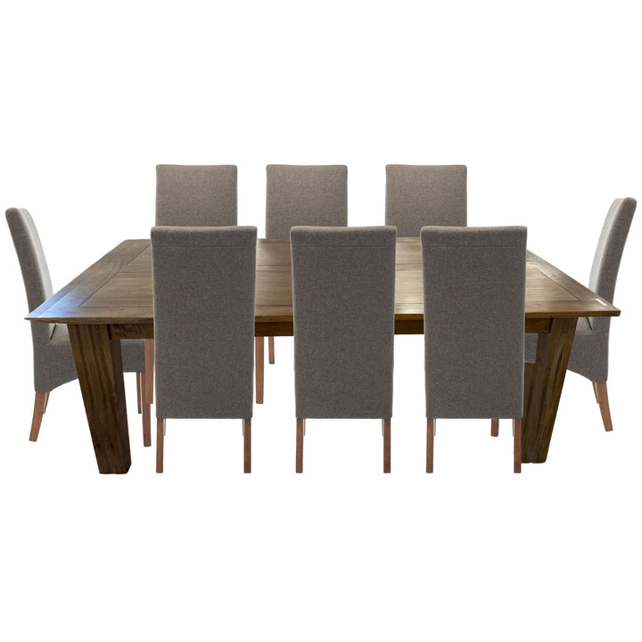 9pc Dining Set 210-310cm Extension Timber Wood Table 8 Grey Fabric Chair