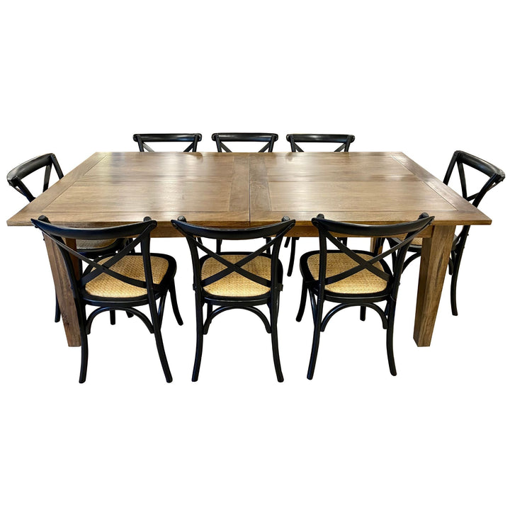 9pc Dining Set 210-310cm Extension Timber Table 8 Black Cross Back Chair