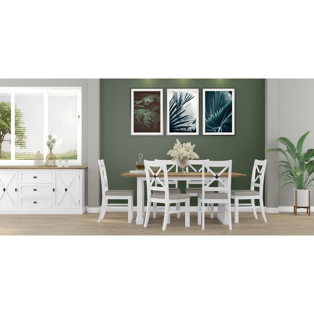 7pc Dining Set 200cm Table 6 Chair Pine Wood Hampton Furniture - Grey