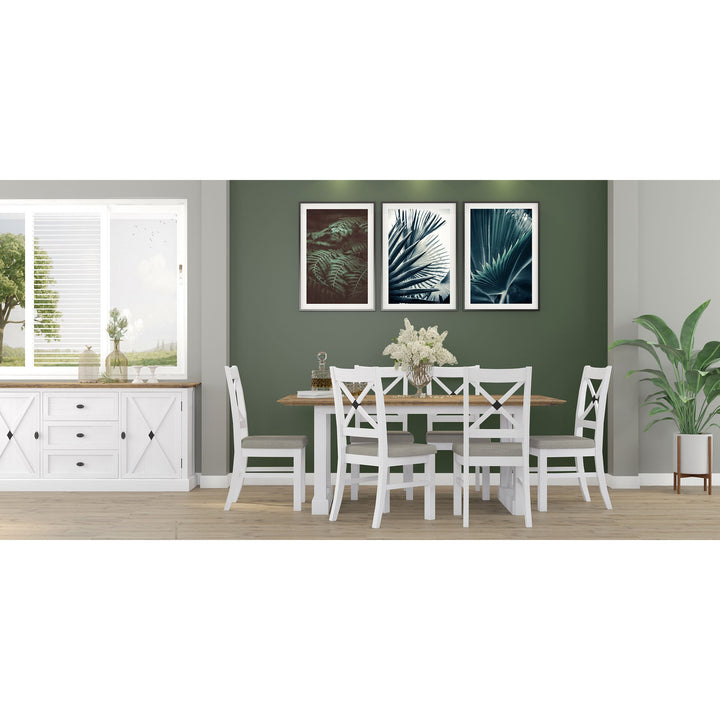 7pc Dining Set 200cm Table 6 Chair Pine Wood Hampton Furniture - Grey