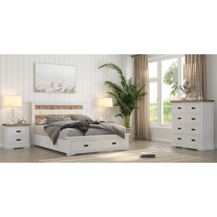 4pc King Bed Frame Suite Bedside Tallboy Furniture Package - Multi Color