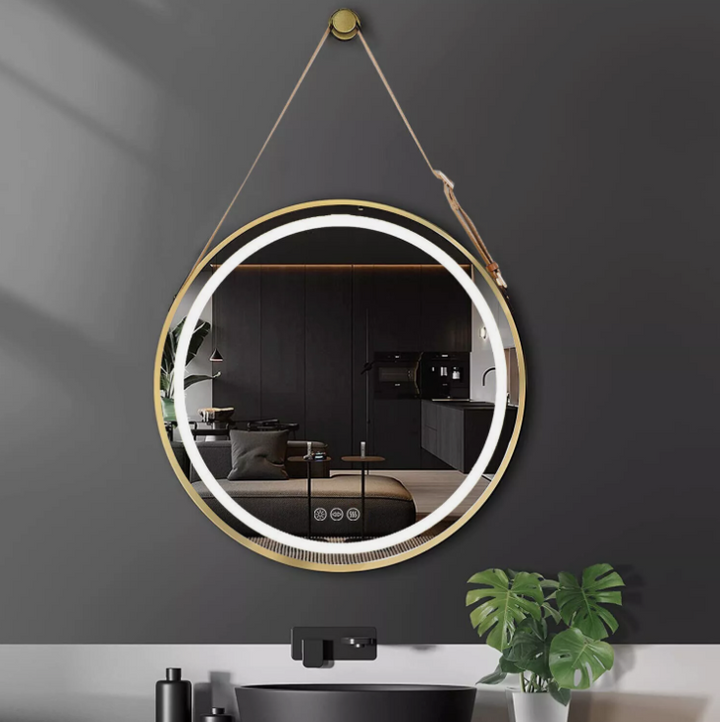 Interior Ave - LED Round Hanging Salon / Bathroom Wall Mirror - Gold - 80cm