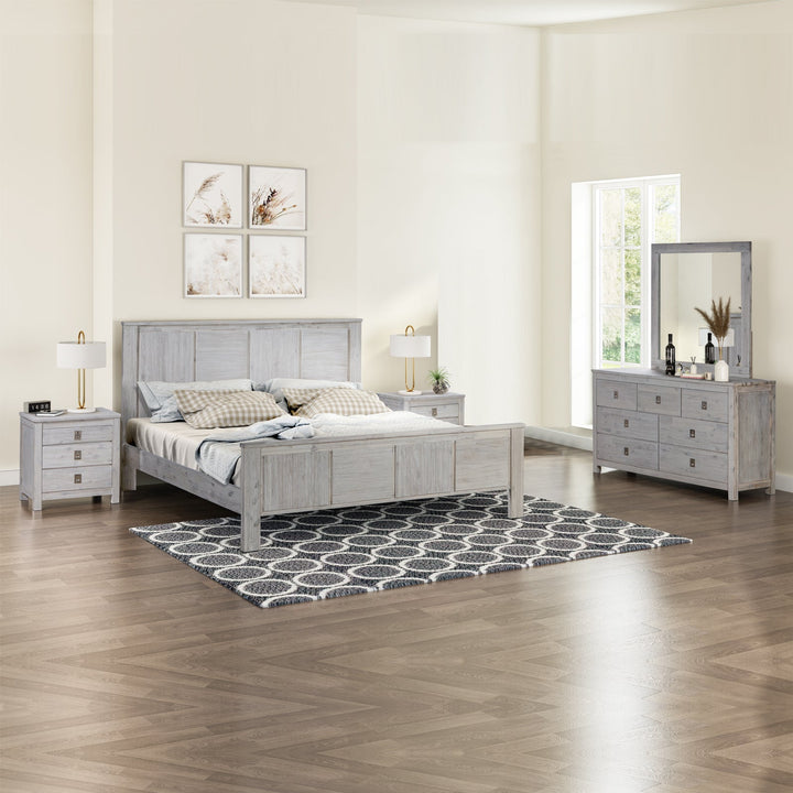 4 Pieces Queen Size Bedroom Suite with Solid Acacia Wood