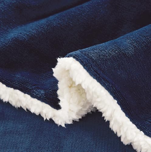 2-in-1 Teddy Sherpa Quilt Cover Set (Navy Blue, King)