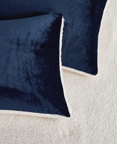 2-in-1 Teddy Sherpa Quilt Cover Set (Navy Blue, King)