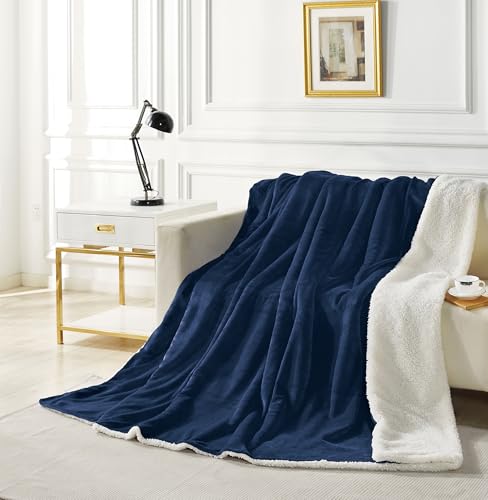 2-in-1 Teddy Sherpa Quilt Cover Set (Navy Blue, King)
