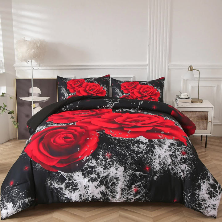 Chill Haven Red Rose 3‑Piece Comforter Bundle – Relax & Recharge Style