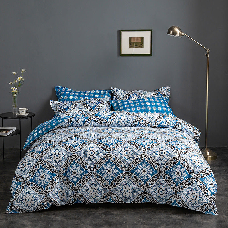 Blue King Floral Duvet Cover - 3 Piece Bedding Set (with Corner Ties)Quilt cover