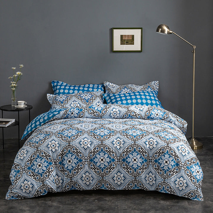 Blue King Floral Duvet Cover - 3 Piece Bedding Set (with Corner Ties)Quilt cover