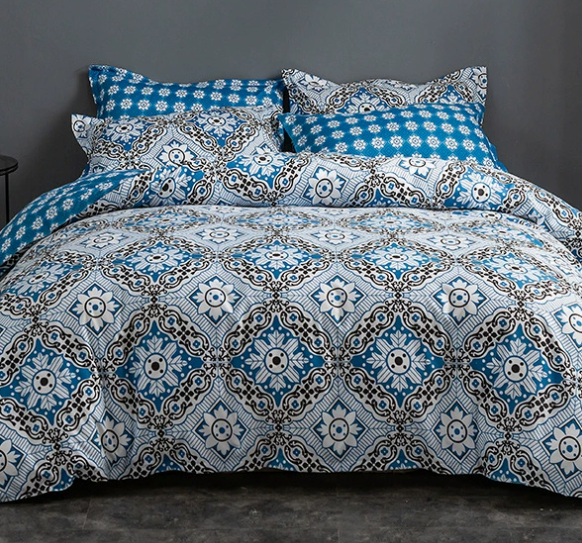Blue King Floral Duvet Cover - 3 Piece Bedding Set (with Corner Ties)Quilt cover