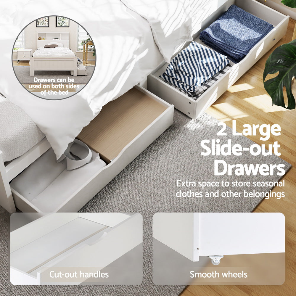 Artiss Bed Frame King Single Size Wooden with 3 Shelves Bed Head White